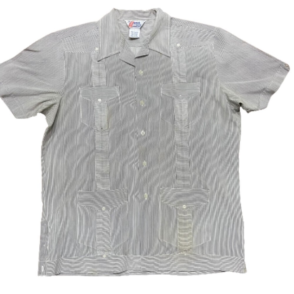 Romani Collection Vintage 70s Quad Pocket Micro Stripe Shirt Grey Men's Size L